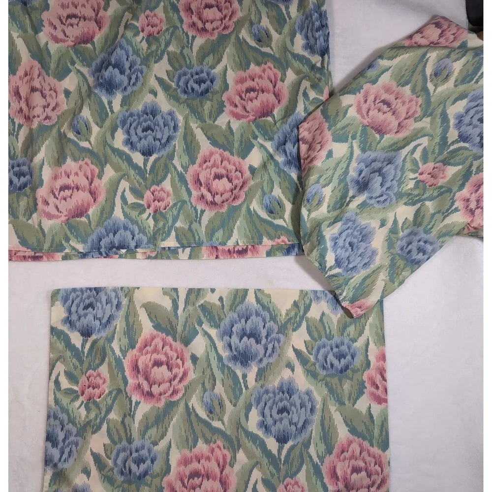 Lady Pepperell Sheet Set Twin‎ Cottage Floral Ikat Vintage Percale 3pc Made USA
